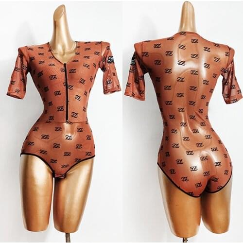 Latin Dance Tops Female Adult Stretch Mesh Bodysuit Women Latin Practice Clothes Tango Waltz Samba Ballroom Dance Shirt VDB2727