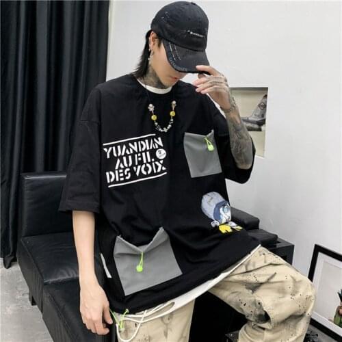 VERSMA Janpanese Harajuku BF Pocket Patchwork T-shirt Men Women Summer High Street Hip Hop Vintage Rock Punk Youth T Shirts Men