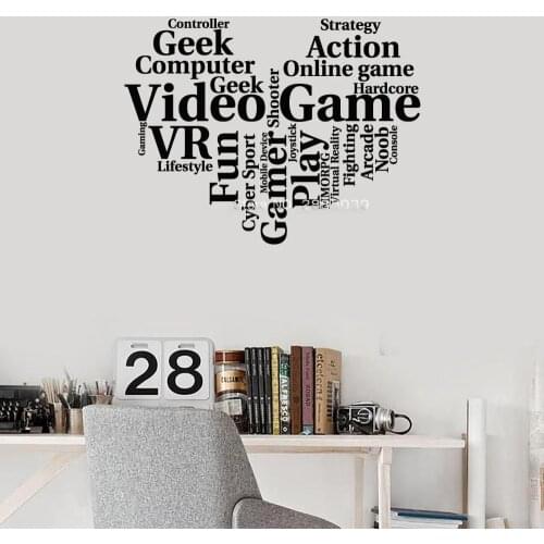 Heart Words Video Game Vinyl Wall Decal Action Gamer Cloud Gaming Quote Art Geek Room Wall Stickers Mural For Home Decor LC1605