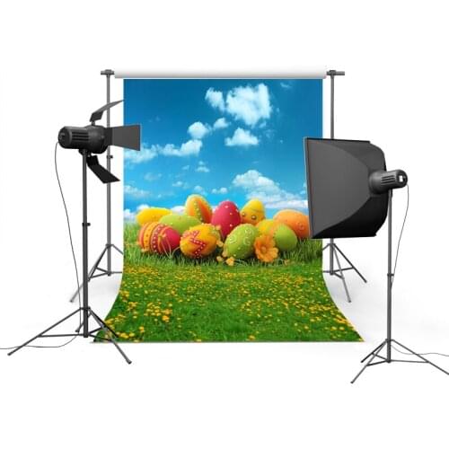 Blue sky flower field photo background vinyl Easter-eggs photographer backdrop of kid photography studio props photophone GE-036