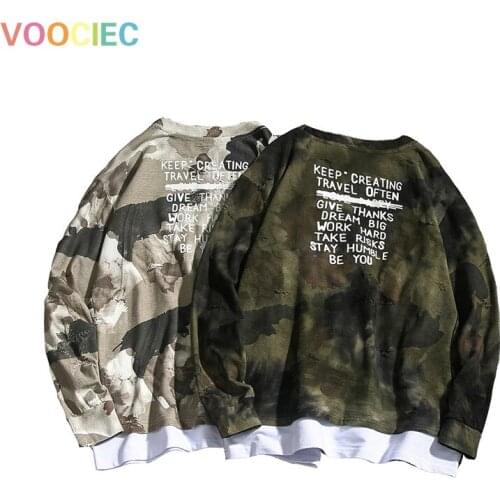 VOOCIEC 2020 Crewneck Sweatshirt Men Camo Patchwork Hip Hop Japanese Streetwear Harajuku Hoodie Men Sweatshirts Male Hoodies