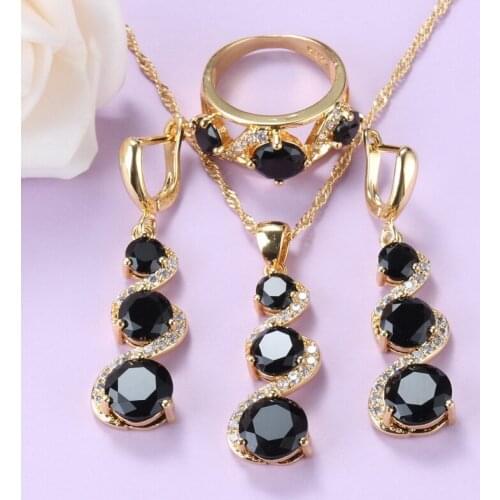 Gold-Color Jewelry Sets Black Cubic Zirconia African Necklace Sets For Women Fashion Party Punk Style Costume