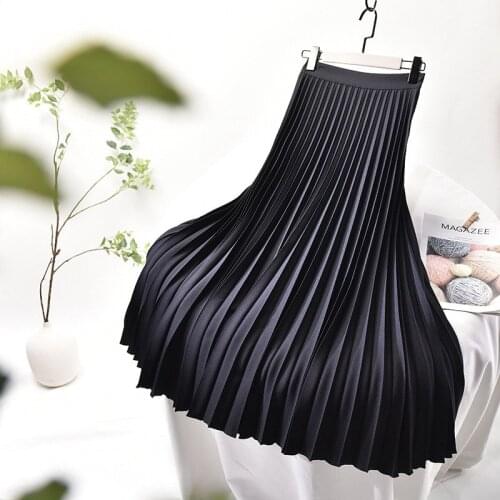 Female High Waist Side Zipper White Long Skirts 2021 Spring Womens Elegant Sector Pleated Twill Skirt with Chiffon Liner