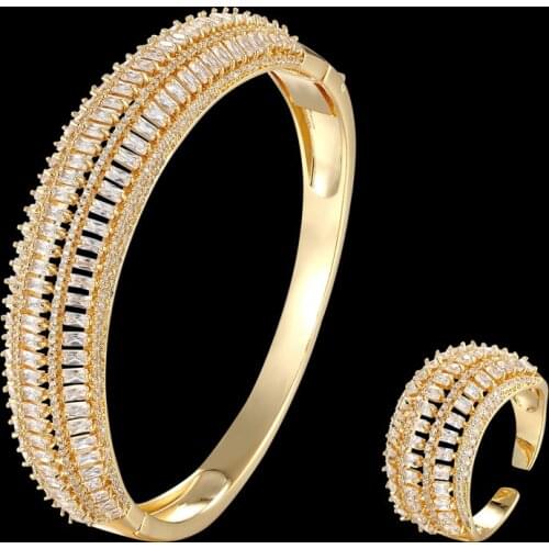 Zlxgirl jewelry women big size bracelet with ring wedding copper micro-inlaid AAA zircon bracele ladies evening accessories