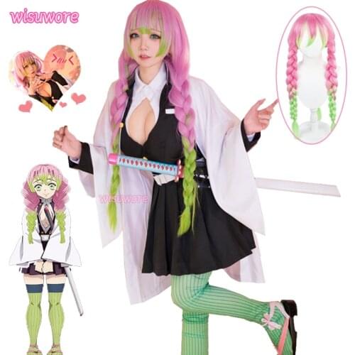 Anime Demon Slayer Kimetsu No Yaiba Cosplay Costumes Kanroji Mitsuri Cosplay Costume Women Japan Kimono Full Set And Wig