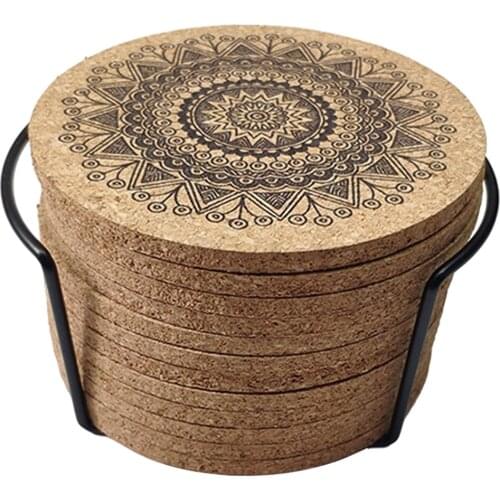 12pcs Round Cork Coasters Drink Coasters with Metal Holder for