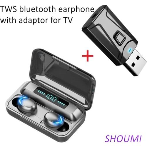 F9 TWS Earphone True Wireless Headset Stereo In-Ear Earbuds with Mic Charge Box USB Bluetooth Adaptor for Xiaomi Samsung TV Game