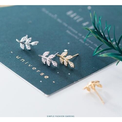 Colusiwei Authentic 925 Sterling Silver Radiant Zircon Leaves Stud Earring for Women Plant Ear Pin Fashion Wedding Fine Jewelry