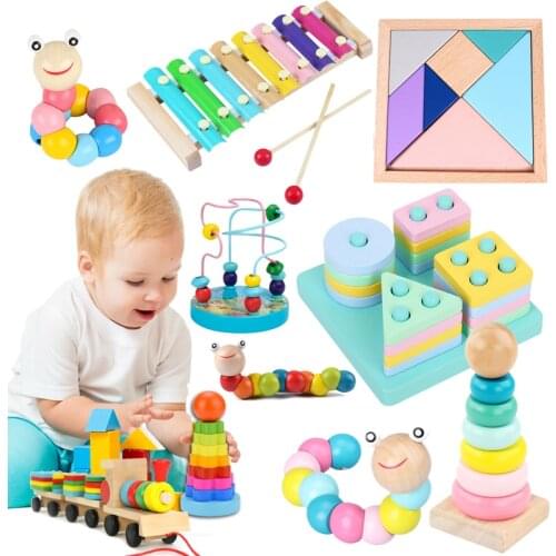 QWZ Montessori Wooden 3D Toys Learning Kids Baby Colorful Building Blocks Educational Bricks Toy For Children Christmas Gift