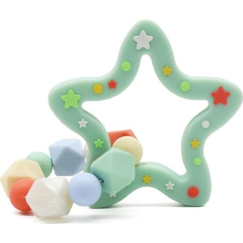 Baby Five-pointed Star Teether Bracelet Food Grade Silicone Beads Rattle Molar Soother Nursing Teething Chewing Toy Shower Gifts