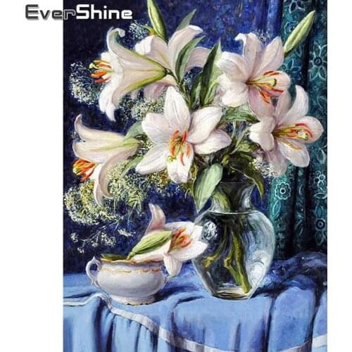 Evershine Diamond Painting Lily 5D DIY Diamond Embroidery Flower Vase Pictures Of Rhinestones Mosaic Sale Home Decoration