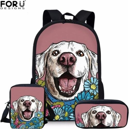 FORUDESIGNS 3 pcs/set Labrador Printing Polyester Women Backpacks High Quality School Bags Set Rucksack Fashion Travel Bags
