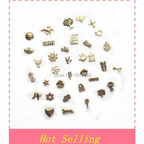 Hot selling floating charms mix 35 style living glass floating memory locket charms(35style*10 pcs=350pcs=1lot)