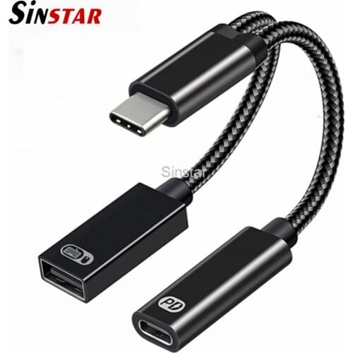 USB C OTG Cable Phone Adapter 2in1 Type C Male to USB C Female Charging Port with USB Female Splitter Adapter for Samsung Google