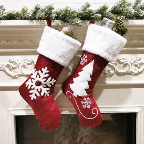 Fireplace Xmas Tree Drop Ornament Christmas Stockings Knitted Long Socks Biscuit Candy Gift Bag Home Party Hanging Decoration