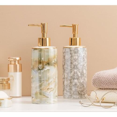 Ceramic Liquid Soap Dispenser Bathroom Shampoos Shower Gel Bottle With 304 SUS Press Type Head Perfume Bottles European Style