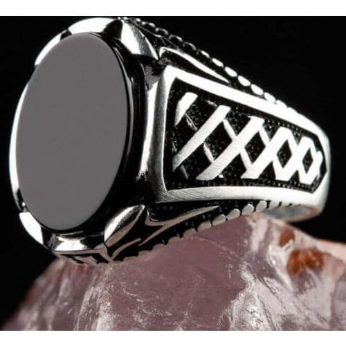 Plain Oval Model Black Onyx Stone Silver Handcarved Men Ring Vintage Silver Jewelery Gift idea
