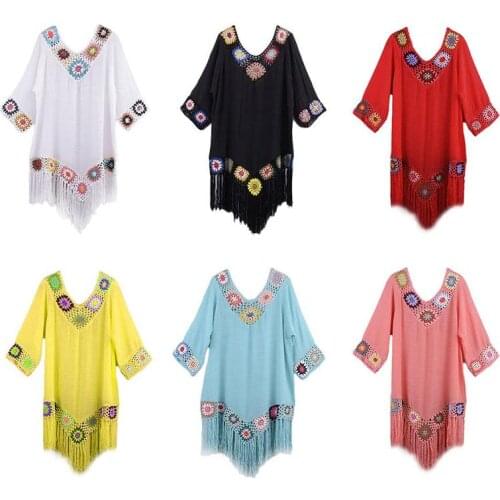 2021 Summer New Women’s Crochet Chiffon Tassel Tunic Dresses Swim Cover Swimsuits Swimwear Bikini Up Robe Beachwear Beach D Q5S8