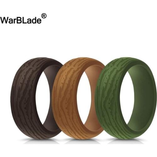 WarBLade New Men Bark Pattern Silicone Rings Food Grade FDA Silicone Finger Ring Hypoallergenic Flexible Sports Rubber Rings