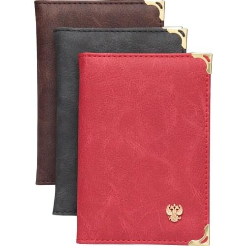 Men Women Russia Passport Covers Leather Black Auto Driver License Case Multifunction For Documents Credit Card Holder Wallet