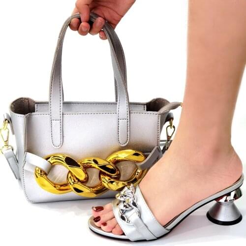 OLOMM High Quality African Style Ladies Shoes And Bags Set Latest silver Italian Shoes And Bag Set For Party !GF1-15
