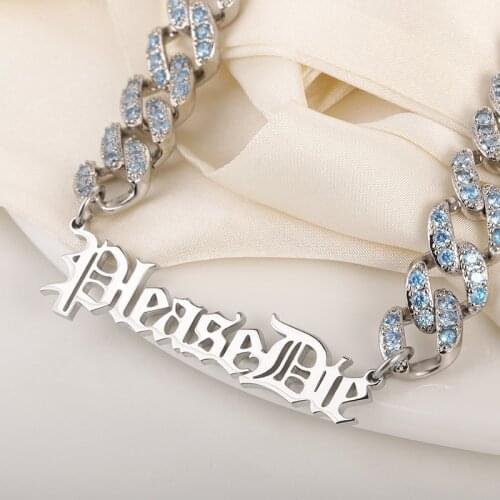 Personalized Zircon Letter Name Custom Pendant Necklace With 20mm Cuban Chain Names Mens Hip Hop Jewelry Gift 2021