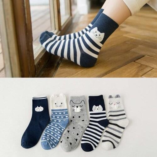 PEONFLY Cotton Ventilation Leisure Ears Cartoon funny novelty colorful cute socks female women kawaii sock hosiery 5PAIRS/LOT