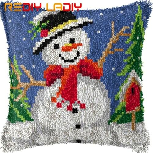 Latch Hook Cushion Snow Boy Scenery Pillow Case Acrylic Yarn Sofa Pillow Pre-Printed Canvas Crochet Cushion Cover Arts & Crafts