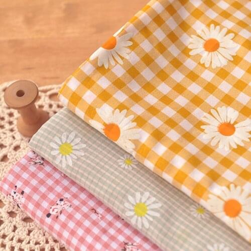 Half Meter Sunflower Plaid Polyester Cotton Fabric For Dress Cheongsam Garment Sewing Material CR-937
