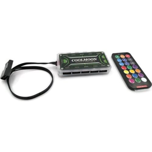 COOLMOON RGB Remote Controller DC12V 5A LED Color Intelligent Controller with 10X 6pin Fan Port 2 X 4pin Light Bar Port