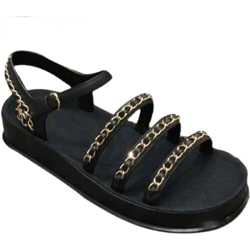 Womens Sandals 2021 New Metal Chain Sandal with Peep-toe Platform Beach Summer Shoes for Women Ladies Shoes