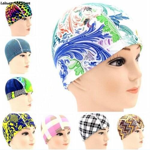 Ears Swimming Cap Long Hair Sports Swim Polyester Protect Pool Hat for Adults Print Swim Caps Free Size New