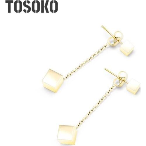 TOSOKO Stainless Steel Jewelry Large And Small Square Mid Length Earrings For Female BSF217