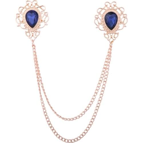 Korean Alloy Crystal Brooches Fashion Tassel Chain Lapel Pins Shirt Suit Badge Wedding Jewelry Gifts for Men Women Accessories