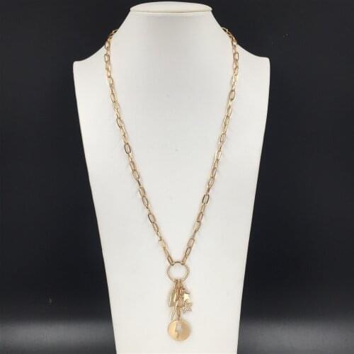 Gorgeous Gold Color Plating Start Lighteningbolt Charm Long Necklace For Women Girl Daily Sweater Decoration Office Trendy Jewel