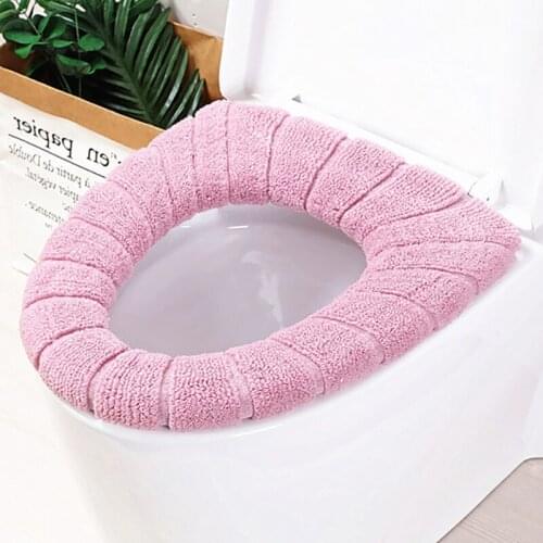 Corduroy Toilet Seat Padded Autumn Winter Warm PU Waterproof Toilet Cover Plush Thick Sticky Button Stripe Seat Cushion #a