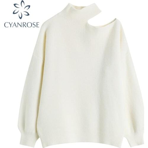 Turtleneck Split Pullover Sweater And Knitwear Elegant Loose Sexy Design Long Sleeve 2021 Spring Street Korean Knitted Solid Top