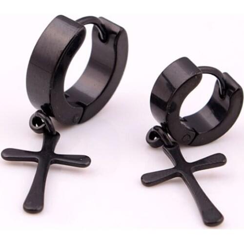 Top quality Anti Allergy Stainless Titanium Steel Earrings Mens Circular Cross Pendants Stud Earrings Trendy Jewelry for Women