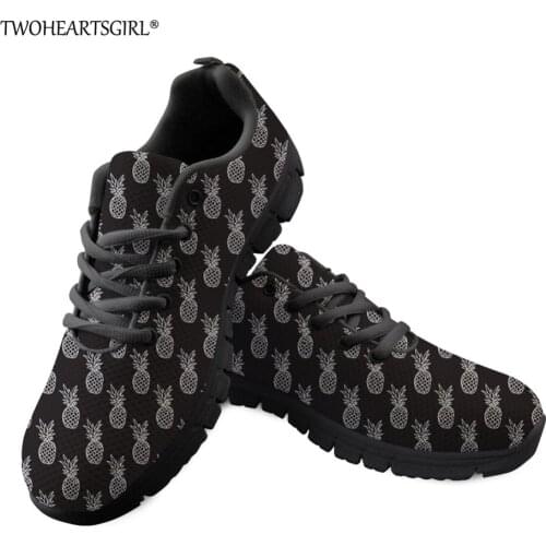 Twoheartsgirl Gray Pineapple Print Sneakers for Women Classic Female Ladies Mesh Flats Breathable Women Mesh Shoes Plus 45