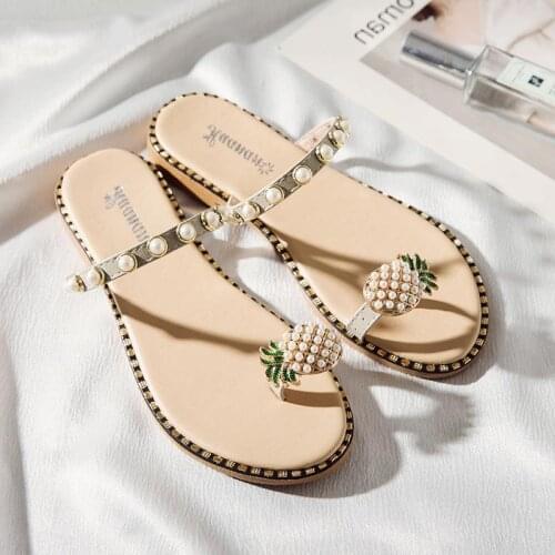 Women Slipper Pineapple Pearl Flat Toe Ring Bohemian Casual Shoes Beach Sandals Ladies Shoes Platform Sandalias De Mujer 2020