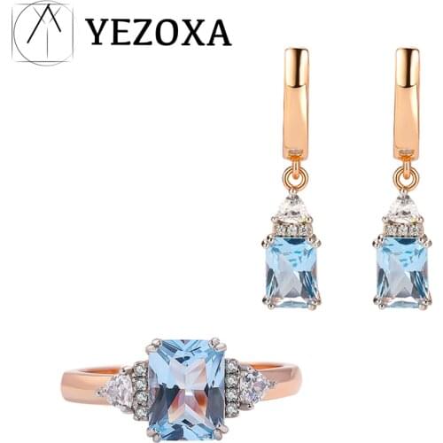 Real 925 Sterling Silver Jewelry Sets For Women Sky Blue Topaz Gemstone Wedding Delicate Luxury Fine Jewelry Rose Gold Plating