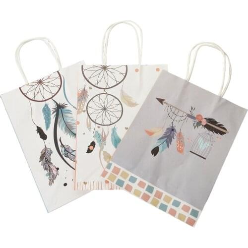 10 Pcs 22*16cm Creative dream catcher Kraft paper bags with handle Gift Paper Bags New Year Wedding Party Favor Deco Package
