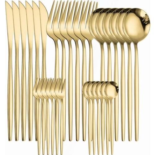 30pcs Kitchen Tableware Cutlery Stainless Steel Dinnerware Set Gold Cutlery Dinner Set Spoon Fork Knife Flatware Dropshipping