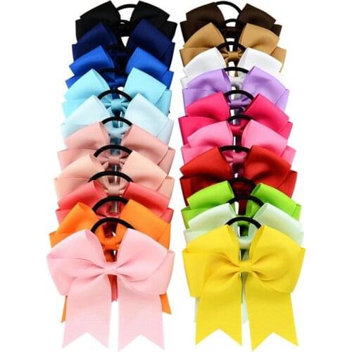 36pcs/OEM &ODM 4.5" Hair Bow Solid Girls Cheerleading Bowknot Grosgrain Ribbon Cheer Bow Elastic Band Hair Holder
