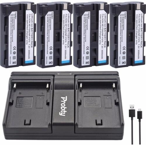 4Pcs PROBTY NP-F550 F550 NP-F570 Battery + Dual Charger For SONY GV-D200 D800 CCD-SC55 TR818 TR910 TR917 TRV75 PM090 MVC-FD75