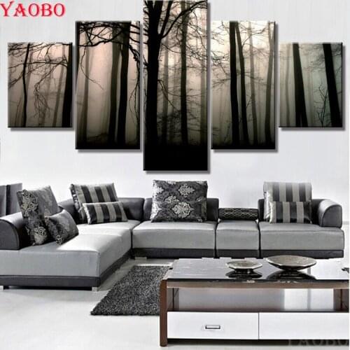 5 pcs 5D DIY Diamond Painting Diamond Black and White Forest Embroidery Full Display Rhinestones Pictures Diamond Mosaic Art