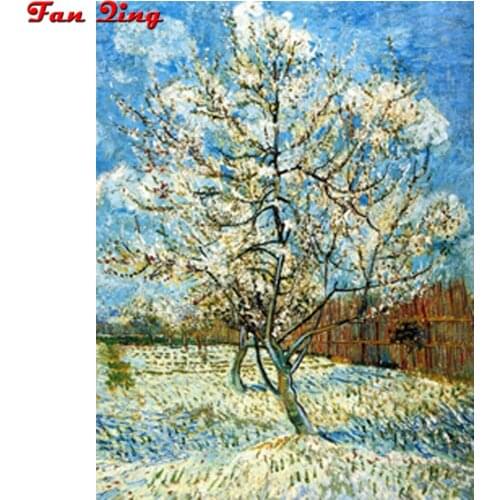 Diamond Painting The Pink Peach Tree” 5d Kit New Diy Art Embroidery Van Gogh Collection Set Cross stitch Rhinestone Home Decor