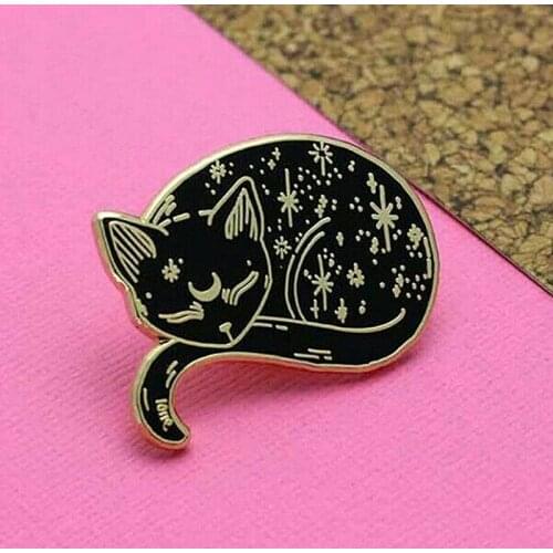 Artemis Black Cat Sleeping Enamel Brooch Pin Backpack Hat Bag Collar Lapel Pins Badges Women Mens Fashion Jewelry Accessories