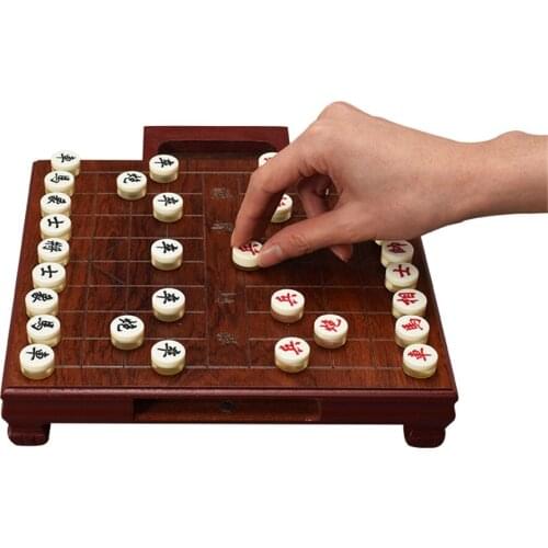 BSTFAMLY Chinese Chess Xiang Qi Wooden box Acrylic Pieces with Drawer 24*22*4.5cm 32Pcs/Set Puzzle Game Kids Gift C01