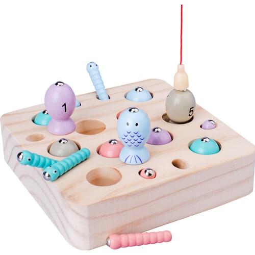 Wooden Digital Magnet Fishing Toy Sets 3d Catch The Insect Magnetic Math Fish Game Montessori Educational Kids Gift